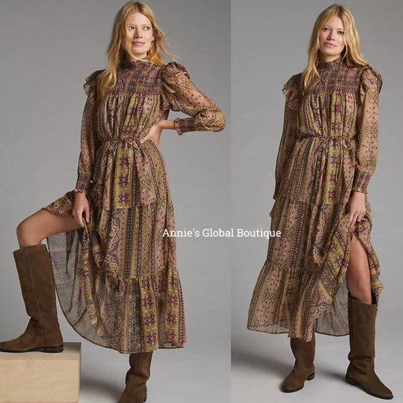 NWT ANTHROPOLOGIE Llani Smocked Tiered Midi Dress. Size M - Picture 10 of 16